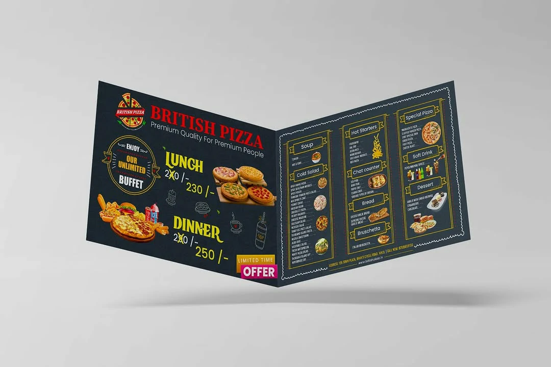 British Pizza restaurant menu card design