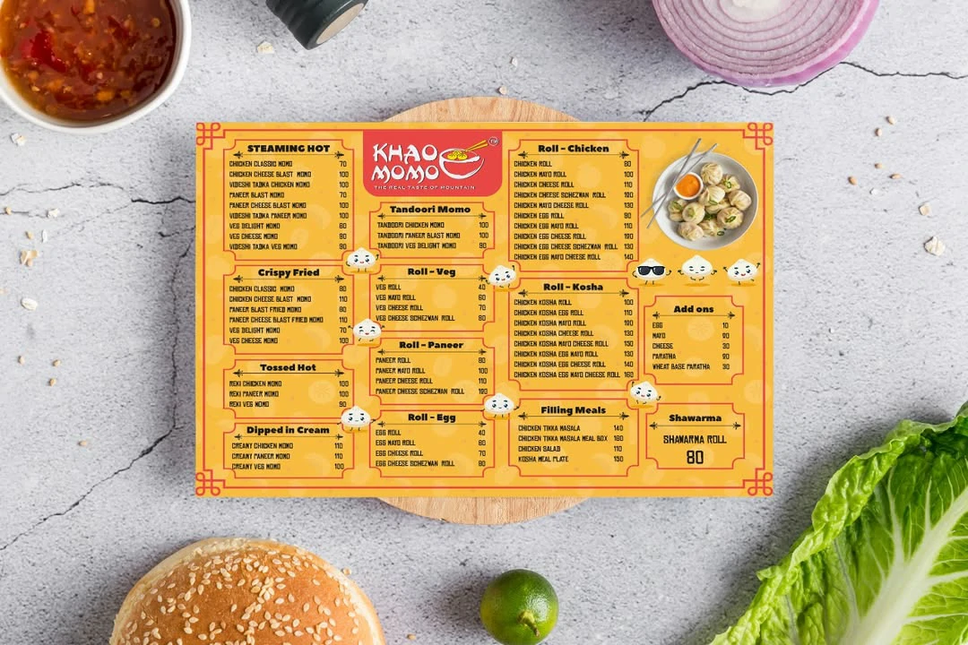 Khao Momo restaurant menu card design