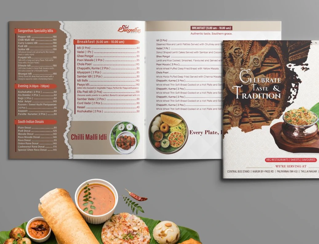 Shri Sangeethas restaurant menu card design