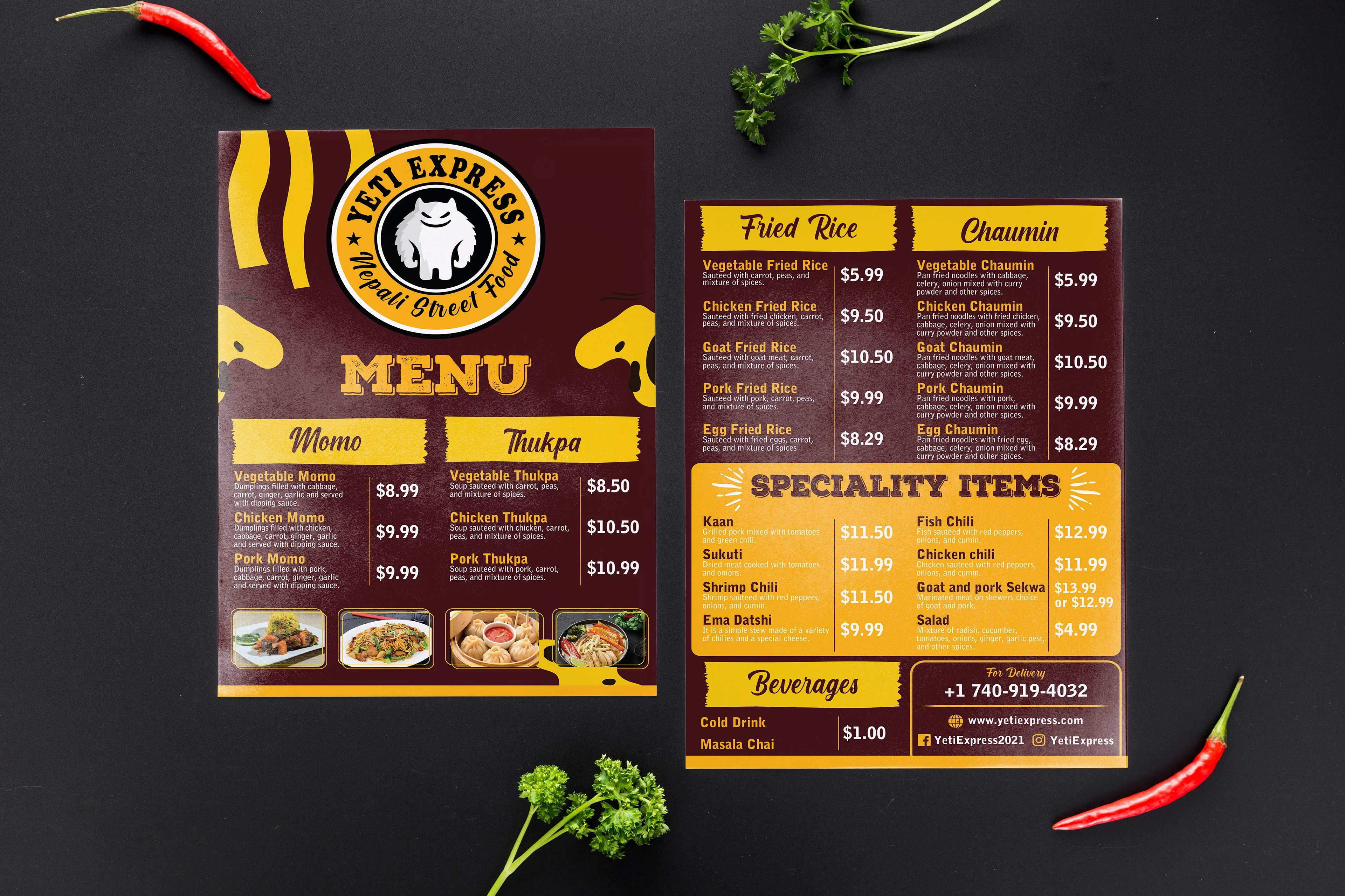 Yeti Express food menu card design