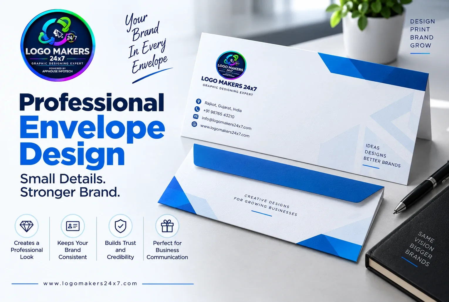 Professional branded envelope design for business stationery